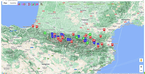 Cartes des sommets, lacs et curiosités des Pyrénées